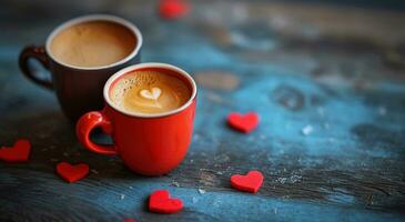 AI generated two valentine cups of coffee on a dark table photo