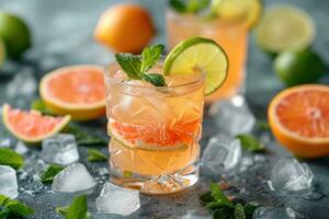 AI generated the citrus drink with lime slices and garnishes photo