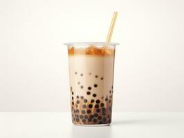 AI generated bubble tea drink on table with straw photo