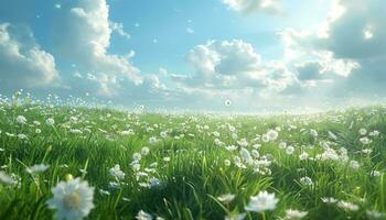 AI generated the grassy field contains dandelions and grass photo