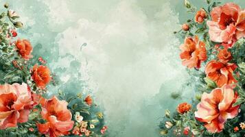 AI generated Watercolor flowers, lush greenery, and intricate patterns form a sophisticated spring backdrop photo