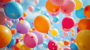 AI generated Vibrant balloons fill the air, creating a festive and joyous atmosphere with copy space photo