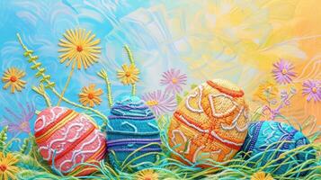 AI generated beautiful colored background embroidered with threads on the theme of Easter photo