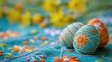 AI generated beautiful colored background embroidered with threads on the theme of Easter photo