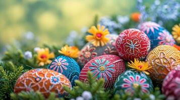 AI generated beautiful colored background embroidered with threads on the theme of Easter photo