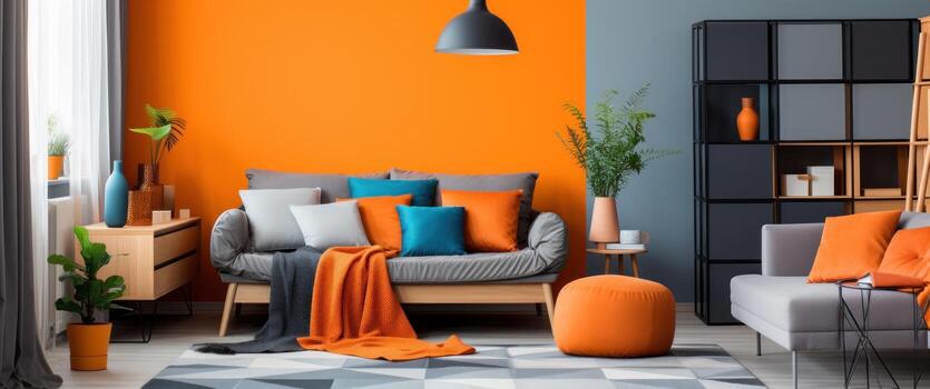 AI generated a room decorated with orange tones photo