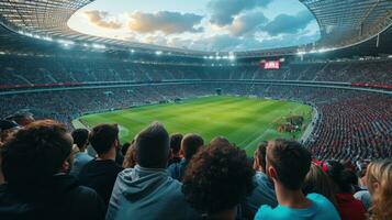 ai generado grande grupo de deporte ventilador en estadio foto