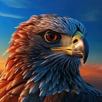 AI generated a hawk has its bright plumage against the red and blue sky photo