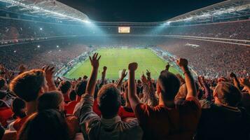 ai generado grande grupo de deporte ventilador en estadio foto