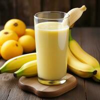AI generated banana juice on glass photo