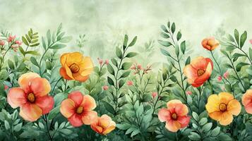 AI generated Watercolor flowers, lush greenery, and intricate patterns form a sophisticated spring backdrop photo