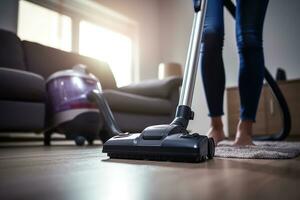 AI generated a woman working with a vacuum on a carpet photo