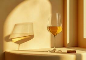 AI generated white wine and flute on table with emulsion background photo
