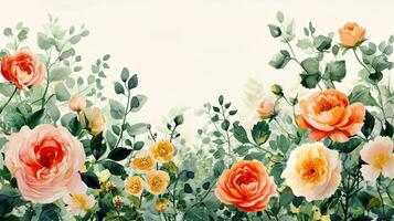 AI generated Watercolor flowers, lush greenery, and intricate patterns form a sophisticated spring backdrop photo