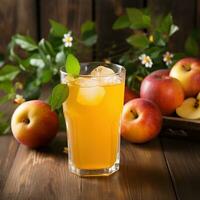 AI generated apple juice on glass photo