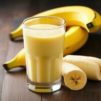 AI generated banana juice on glass photo