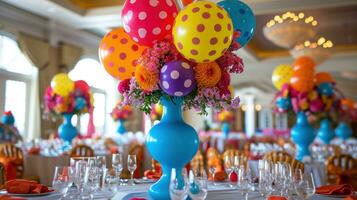 AI generated Whimsical decor, vibrant balloons, and joyful revelry create a lively and enchanting party ambiance photo