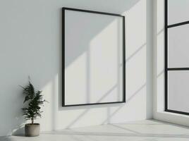 AI generated black frame hanging on white wall photo