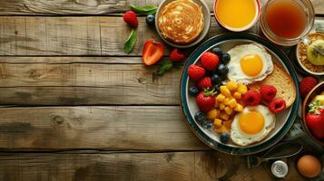 AI generated beautiful advertisment photo of morning breakfast with copy space