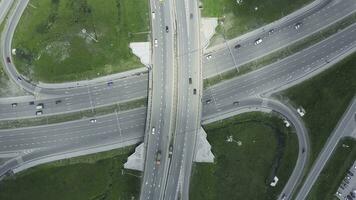 Elevated expressway. Clip. The curve of suspension bridge. Aerial view. Top view. Background scenic road photo