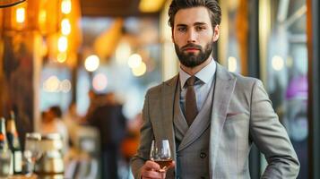 AI generated Businessman impeccably dressed, seamlessly networking photo