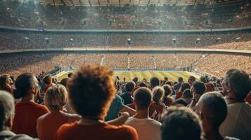 ai generado grande grupo de deporte ventilador en estadio foto