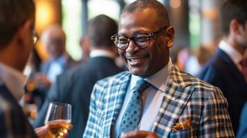 AI generated Businessman impeccably dressed, seamlessly networking photo