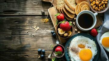 AI generated beautiful advertisment photo of morning breakfast with copy space