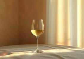 AI generated white wine and flute on table with emulsion background photo