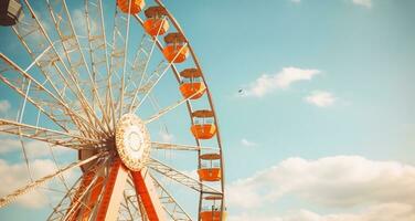 AI generated beautiful ferris wheel with blue sky photo