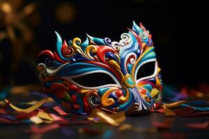 AI generated beautiful masquerade mask tossed in the air photo