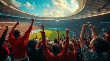 ai generado grande grupo de deporte ventilador en estadio foto