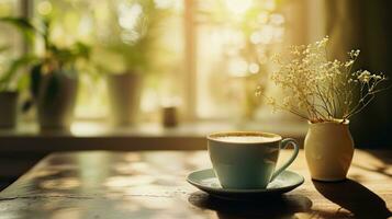 AI generated beautiful advertisment photo of morning coffee with copy space