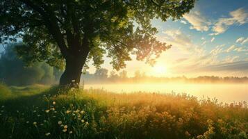 AI generated beautiful advertisment photo of summer morning with copy space