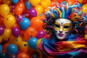 AI generated colorful mask and colorful balloon photo