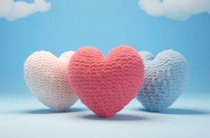 AI generated cute heart knitted in various colors photo