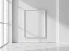 AI generated empty room with black frame in front of the window photo