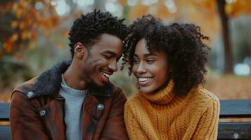 AI generated Dynamic duo sharing giggles on a park bench, cherishing lighthearted moments photo