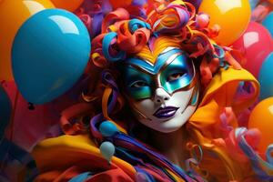 AI generated colorful mask and colorful balloon photo