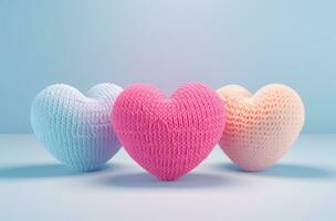 AI generated cute heart knitted in various colors photo