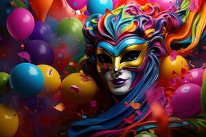 AI generated colorful mask and colorful balloon photo