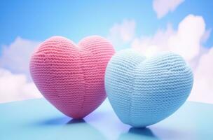 AI generated cute heart knitted in various colors photo