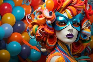 AI generated colorful mask and colorful balloon photo