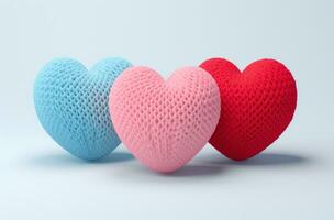 AI generated cute heart knitted in various colors photo