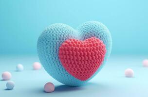 AI generated cute heart knitted in various colors photo