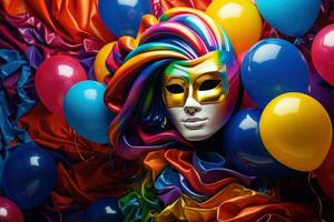 AI generated colorful mask and colorful balloon photo