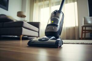 AI generated person vacuuming and cleaning a carpeting photo