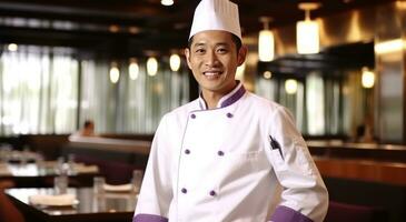 AI generated asian chef posing in the restaurant chef photo