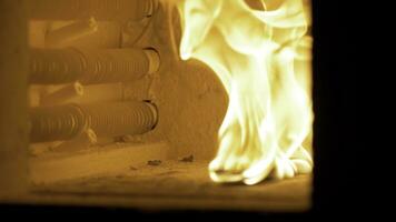 Metal details inside a furnace. Steel parts inside the furnace. Metallurgy photo