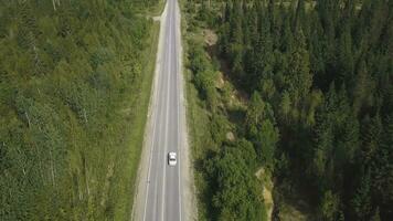 Top view scenic winding country road through green farmland. Clip. Aerial rural road countryside photo